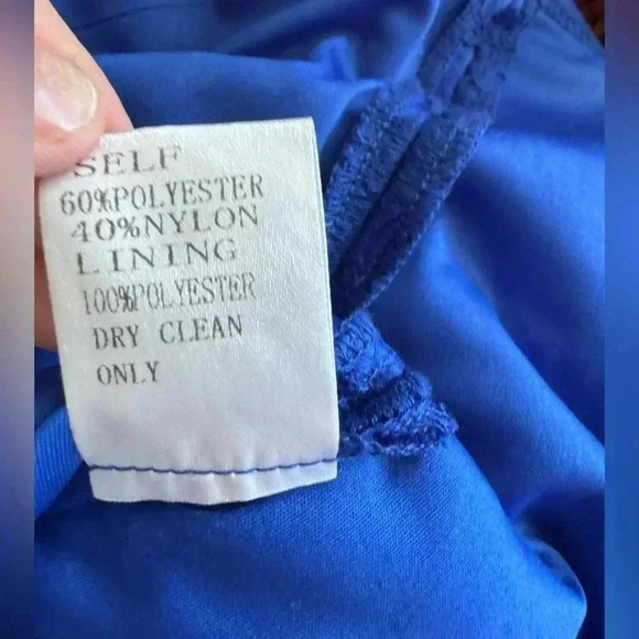 TADASHI SHOJI Dress Embroidered Sheath V Neck Lace Scallop Royal Blue Size 12 - Picture 11 of 16